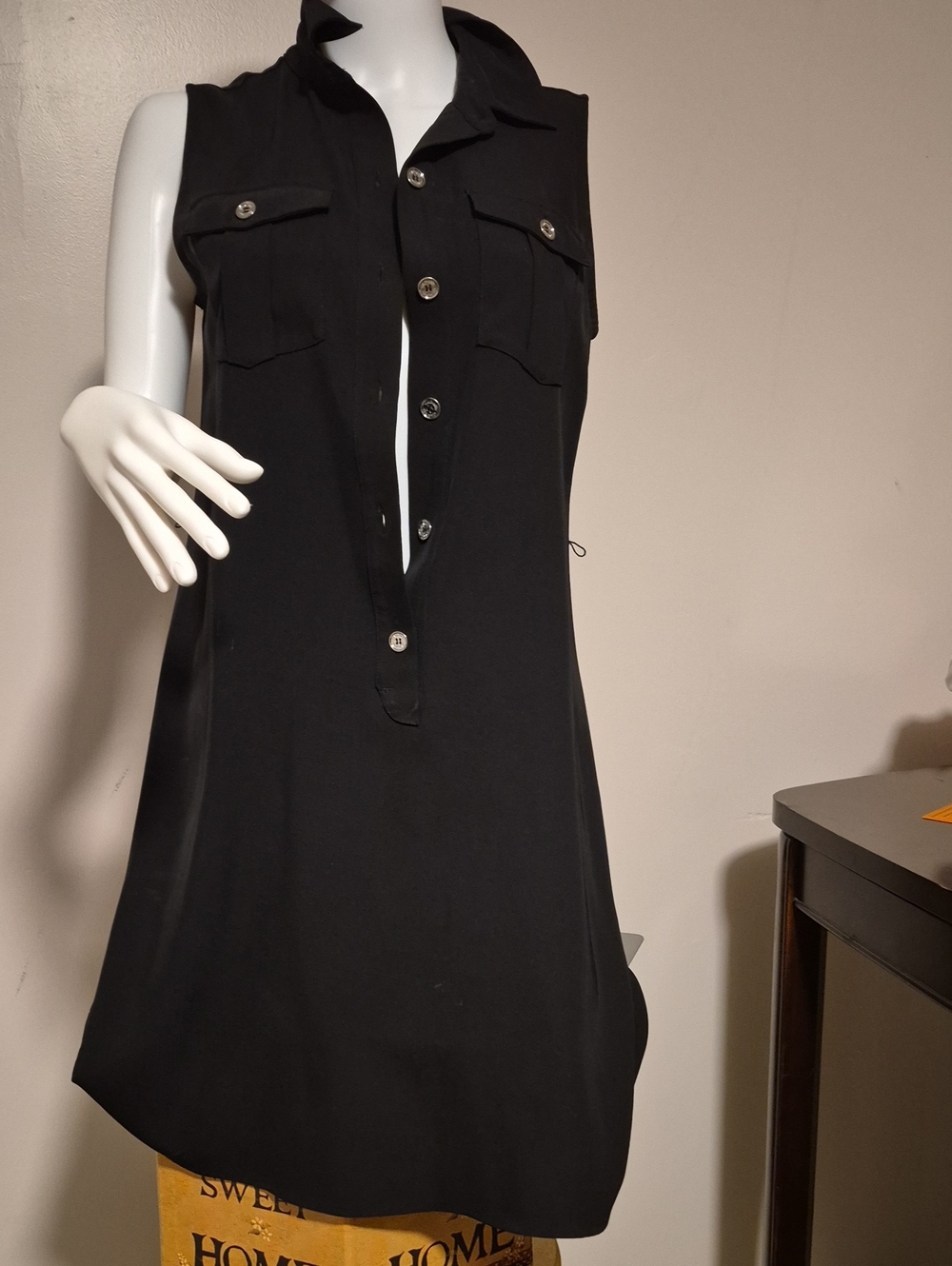 Calvin Klein Black Sleeveless Shirt Dress Mini